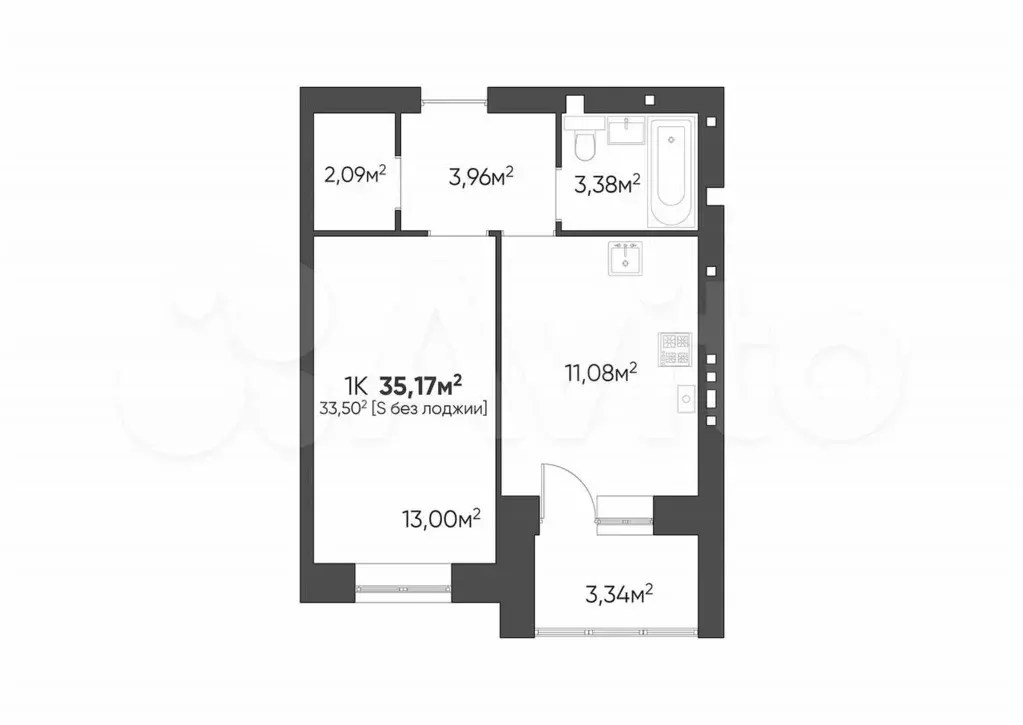 1-к. квартира, 35,2 м, 2/4 эт. - Фото 1