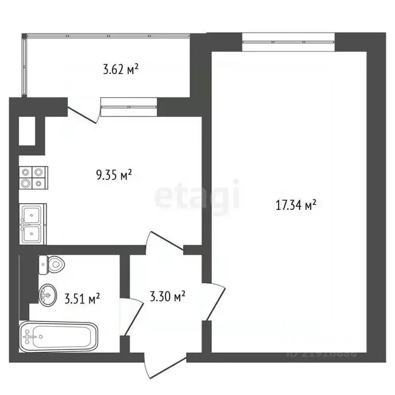 1-к кв. Калининградская область, Светлогорск Майский проезд, 19 (35.3 ... - Фото 2