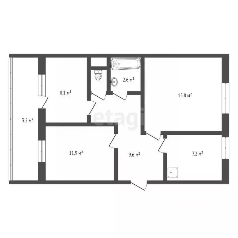 3-к кв. Брянская область, Брянск Севская ул., 15 (56.2 м) - Фото 1