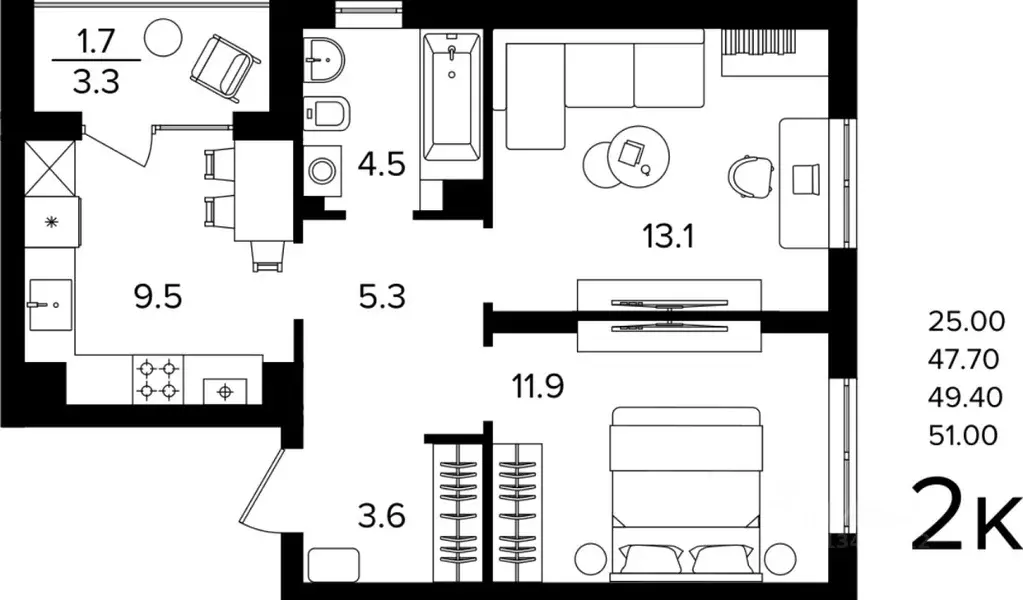 2-к кв. Калининградская область, Гурьевский муниципальный округ, пос. ... - Фото 1