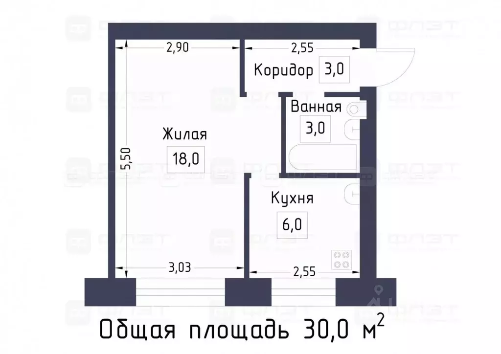 1-к кв. Татарстан, Казань Октябрьская ул., 3 (30.0 м) - Фото 2