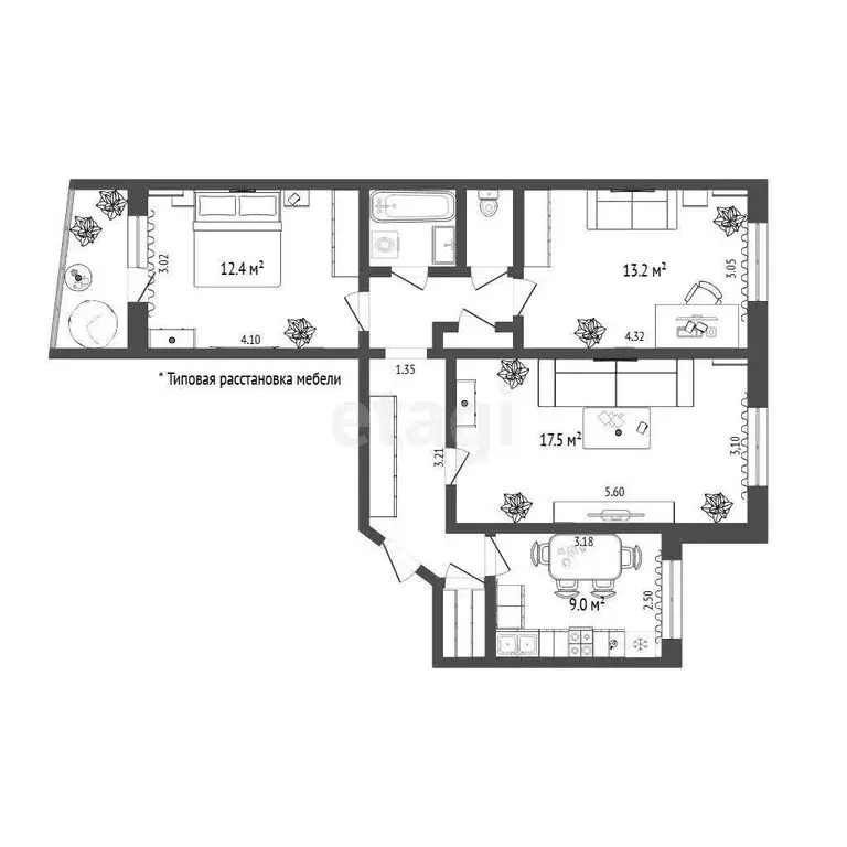 3-комнатная квартира: Тюмень, улица Самарцева, 20 (65.2 м) - Фото 1