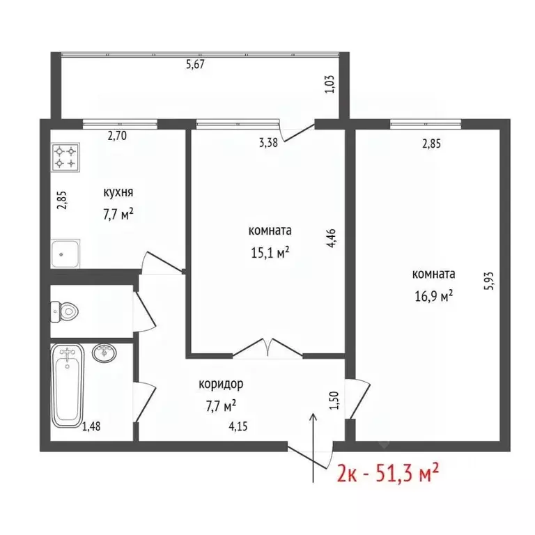 2-к кв. Свердловская область, Арамиль ул. Гарнизон, 20 (51.3 м) - Фото 2