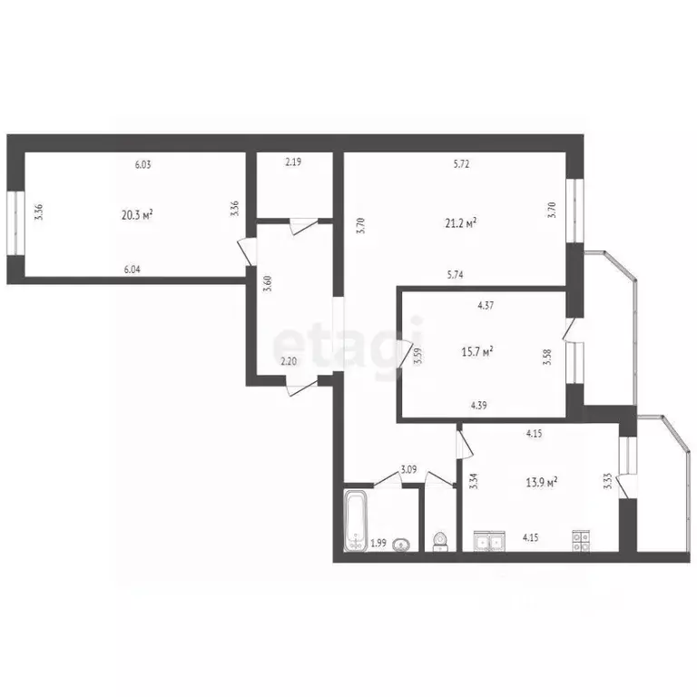 3-к кв. Вологодская область, Вологда Окружное ш., 24А (104.1 м) - Фото 2