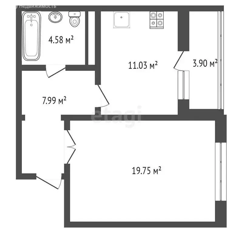 1-комнатная квартира: Брянск, улица Крахмалёва, 55 (48 м) - Фото 0