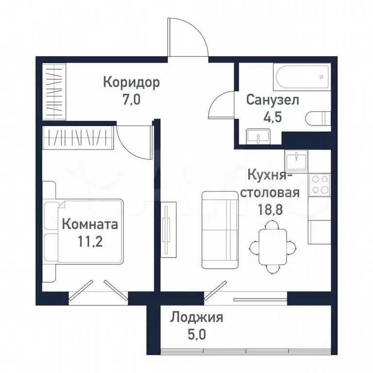2-к. квартира, 40,5 м, 5/10 эт. - Фото 1