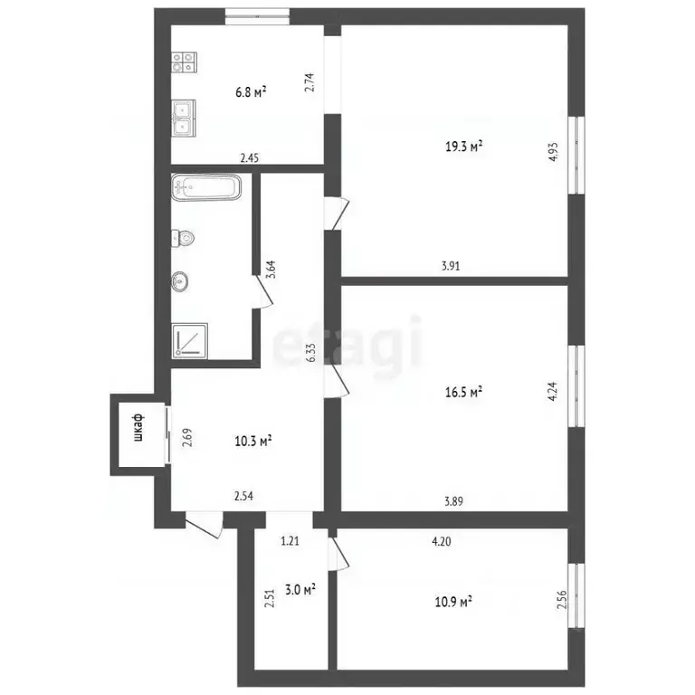 3-к кв. Вологодская область, Череповец ул. Карла Маркса, 72А (74.0 м) - Фото 2