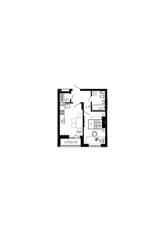 1-комнатная квартира: Воронеж, улица МОПРа (35.31 м) - Фото 0