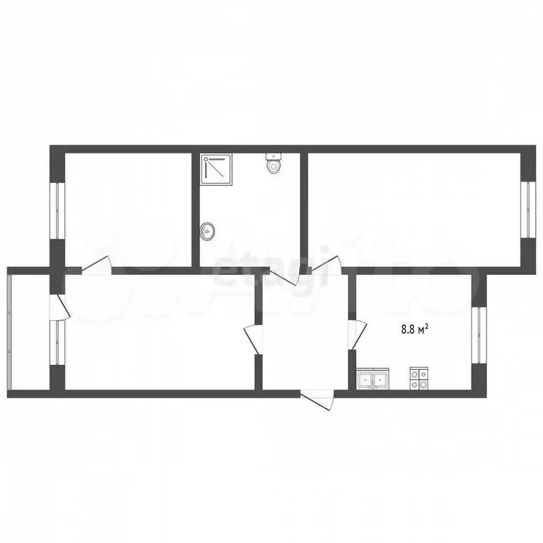 3-к. квартира, 60,6 м, 3/5 эт. - Фото 0