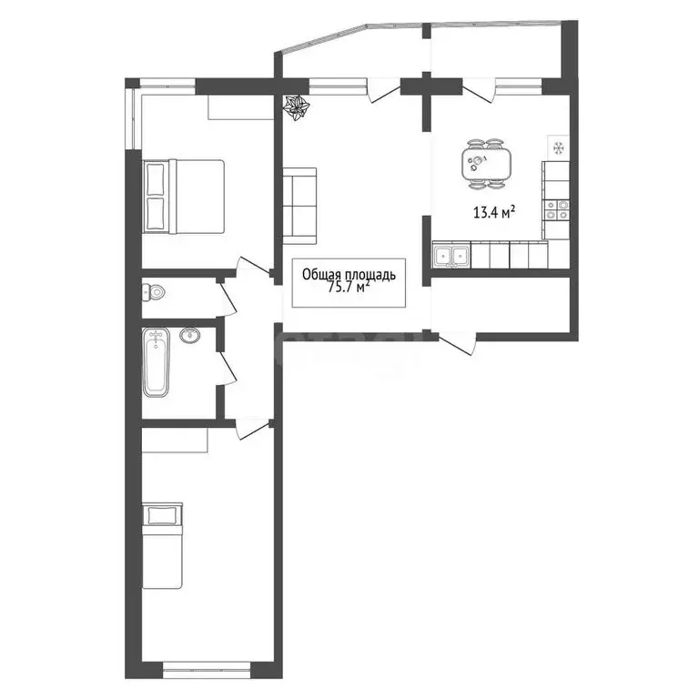 3-комнатная квартира: Новосибирск, Красногорская улица, 31/1 (75.7 м) - Фото 0