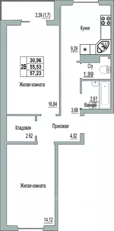 2-к кв. Псковская область, Псков Линейная ул., 89 (57.23 м) - Фото 0