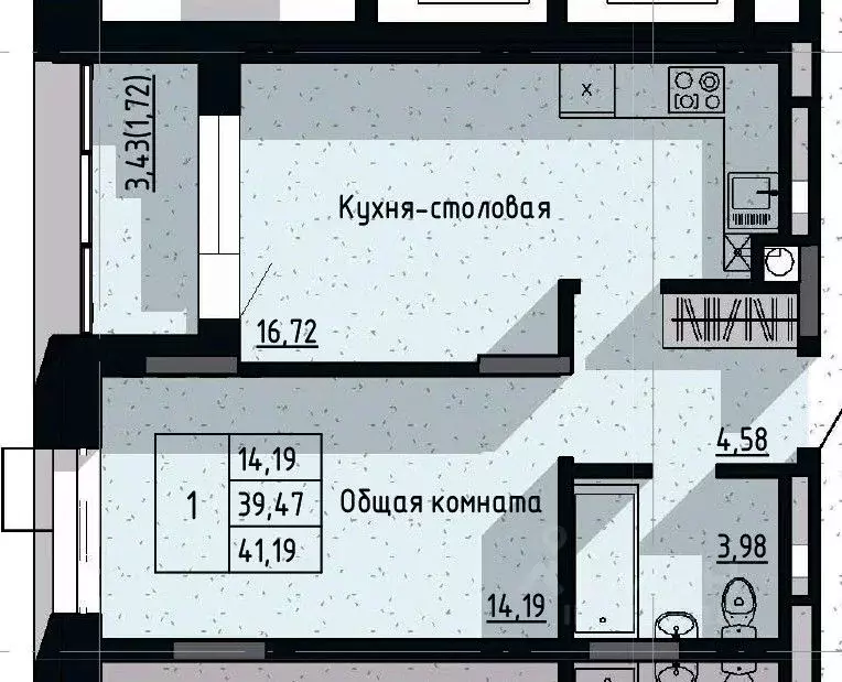 1-к кв. Саха (Якутия), Якутск пос. Геологов,  (41.19 м) - Фото 0