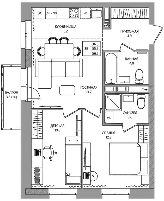 3-к кв. Пермский край, Пермь ул. Капитана Гастелло, 15 (56.5 м) - Фото 1