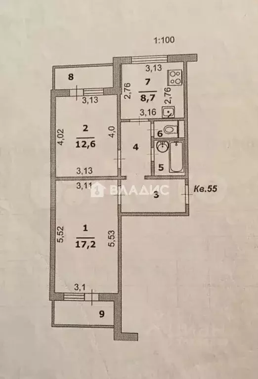 2-к кв. Белгородская область, Белгород ул. Менделеева, 22 (53.3 м) - Фото 2