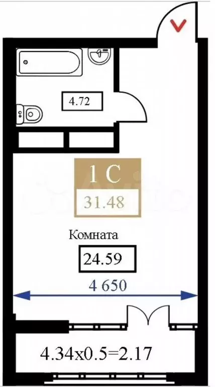 Квартира-студия, 31,5 м, 8/23 эт. - Фото 0