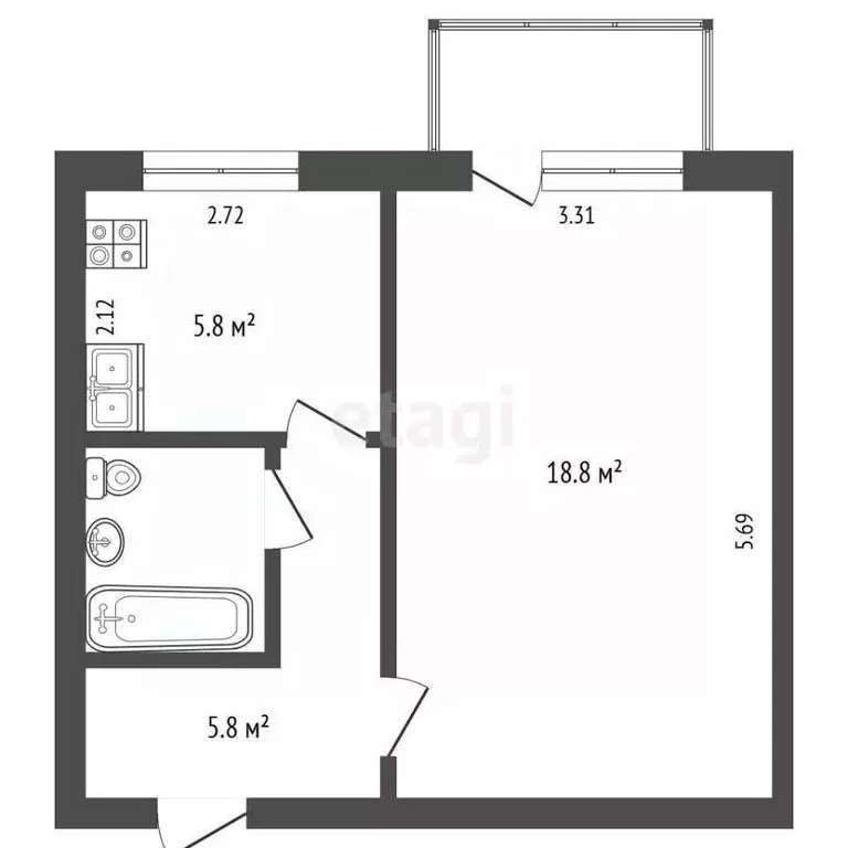 1-к кв. Камчатский край, Вилючинск Центральный мкр, 10 (33.8 м) - Фото 2