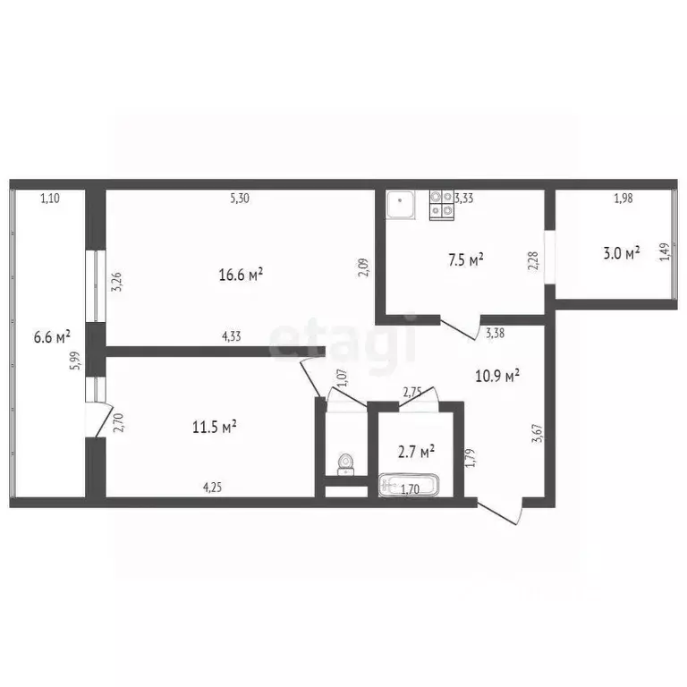 2-к кв. Брянская область, Брянск Гомельская ул., 59 (59.9 м) - Фото 1