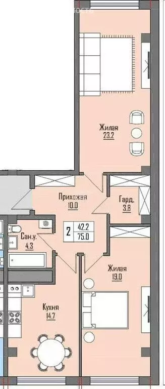 2-комнатная квартира: Чегем, Баксанское шоссе, 1Б (75 м) - Фото 1