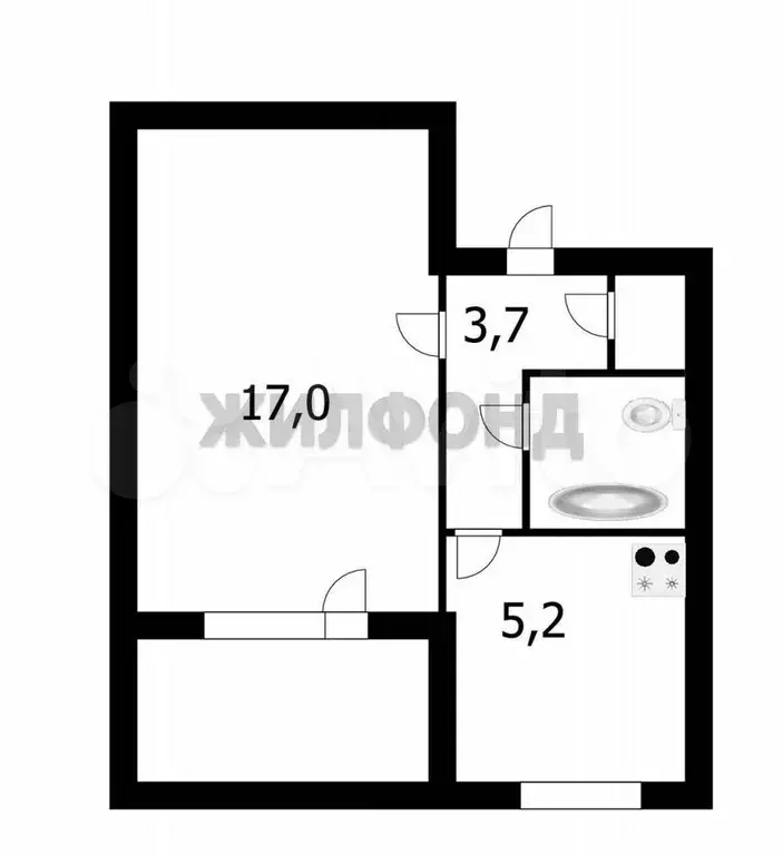 1-к. квартира, 29,1 м, 1/9 эт. - Фото 0
