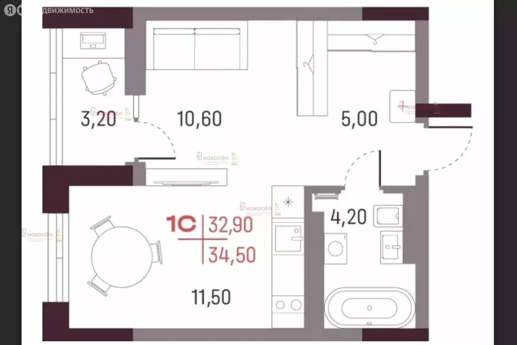 Квартира-студия: Екатеринбург, улица Академика Вавилова, 9 (34.5 м) - Фото 1