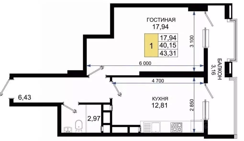 1-к кв. Краснодарский край, Новороссийск просп. Дзержинского, 244к5 ... - Фото 2
