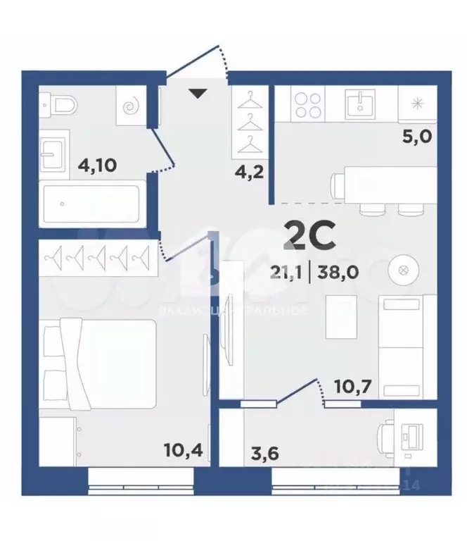 Квартира, 2 комнаты, 38 м - Фото 1