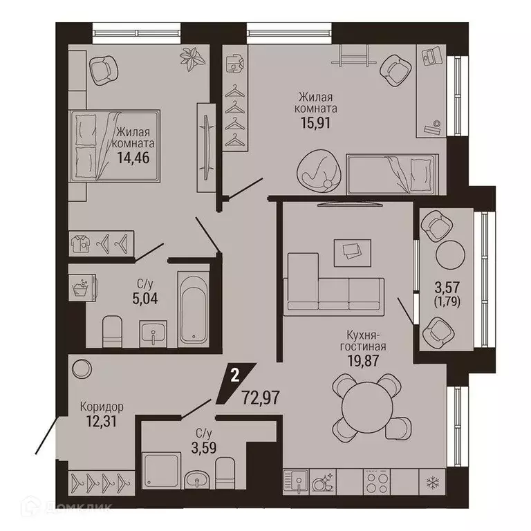 Продаётся 2-к квартира, 73 м - Фото 0