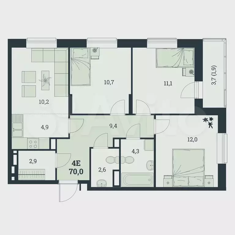 5-к. квартира, 70 м, 2/8 эт. - Фото 0