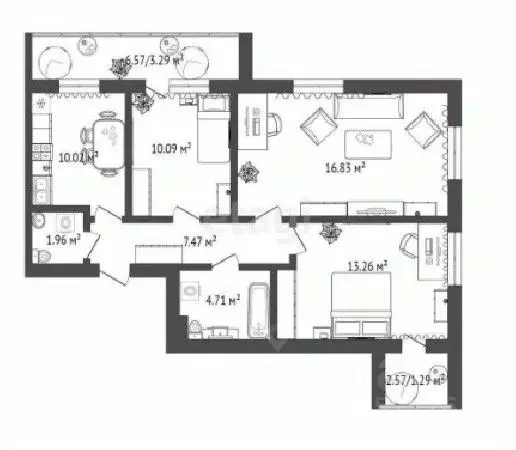 3-к кв. Омская область, Омск ул. Гусарова, 48 (71.15 м) - Фото 0