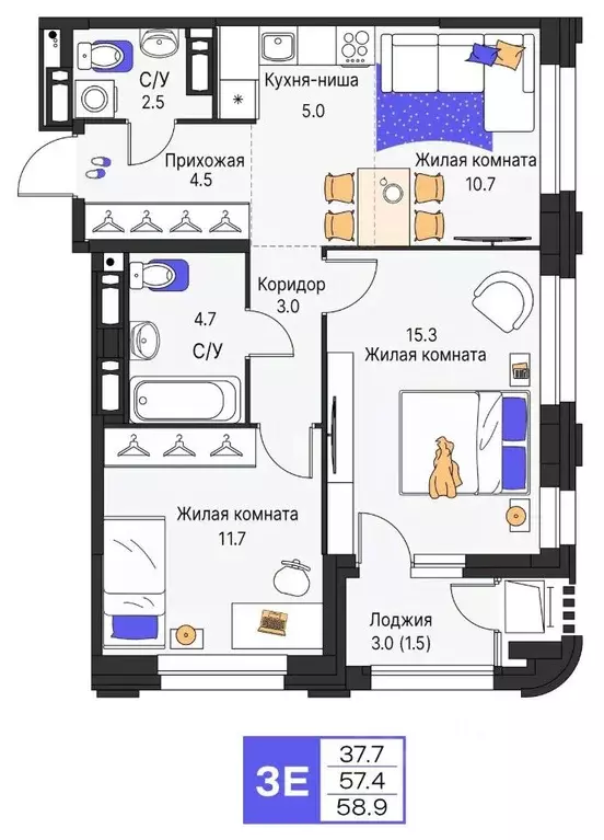 3-к кв. Пермский край, Пермь ул. Карла Модераха, 7 (58.9 м) - Фото 1