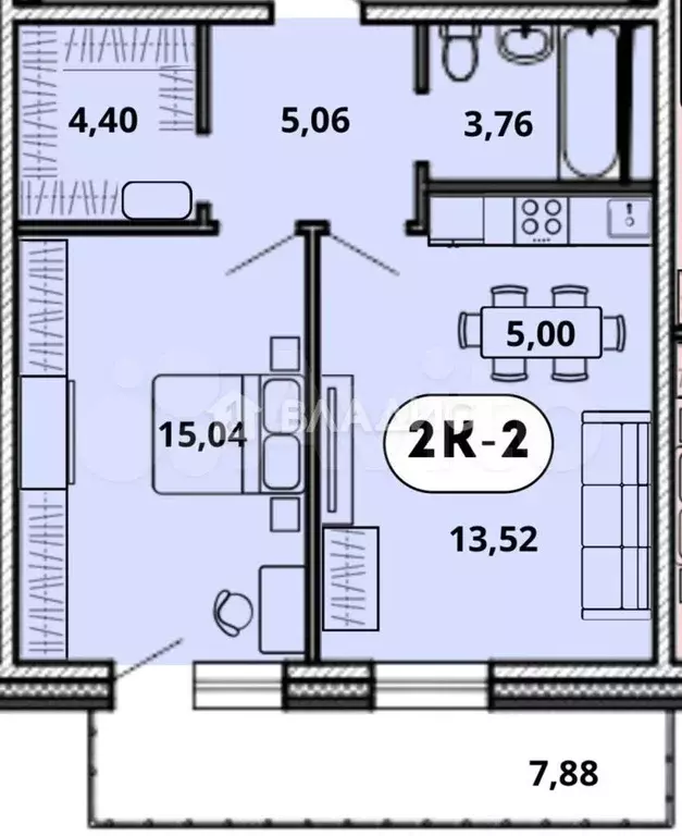 2-к. квартира, 49,1 м, 2/16 эт. - Фото 0