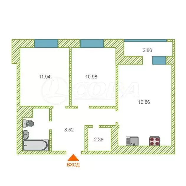 2-комнатная квартира: Тюмень, улица Фармана Салманова, 12 (56 м) - Фото 2