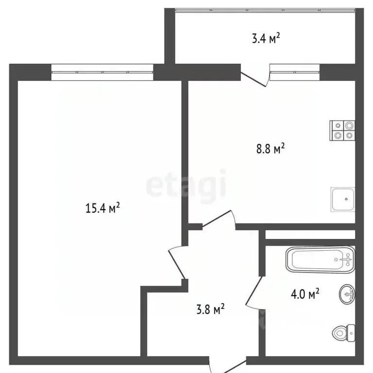 1-к кв. Кемеровская область, Кемерово Ленинградский просп., 53к2 (32.0 ... - Фото 2