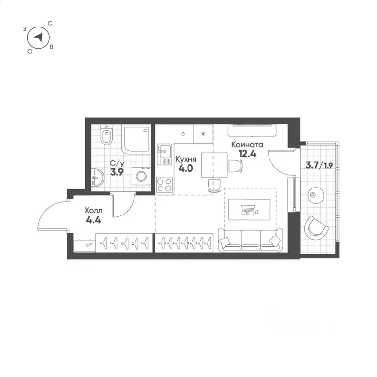 Студия Свердловская область, Екатеринбург Солнечный жилрайон,  (26.6 ... - Фото 1