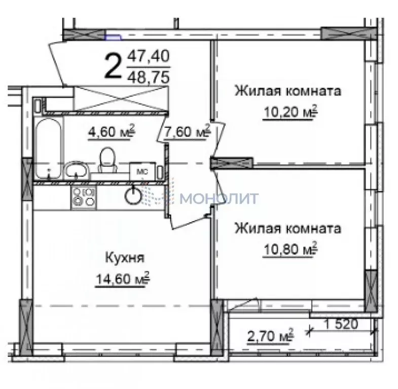 2-к кв. Нижегородская область, Нижний Новгород Красноуральская ул., 4 ... - Фото 0