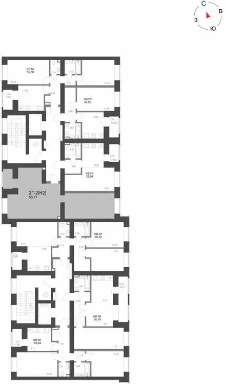 2-комнатная квартира: Нижнекамск, 15-й микрорайон, ЖК Калина (53.77 м) - Фото 1