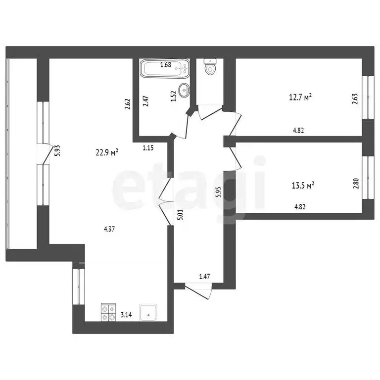 3-комнатная квартира: Тюмень, улица Малыгина, 5 (73.9 м) - Фото 1