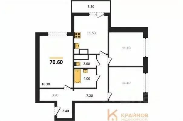 3-к кв. Воронежская область, Воронеж Московский просп., 179/14 (70.6 ... - Фото 0