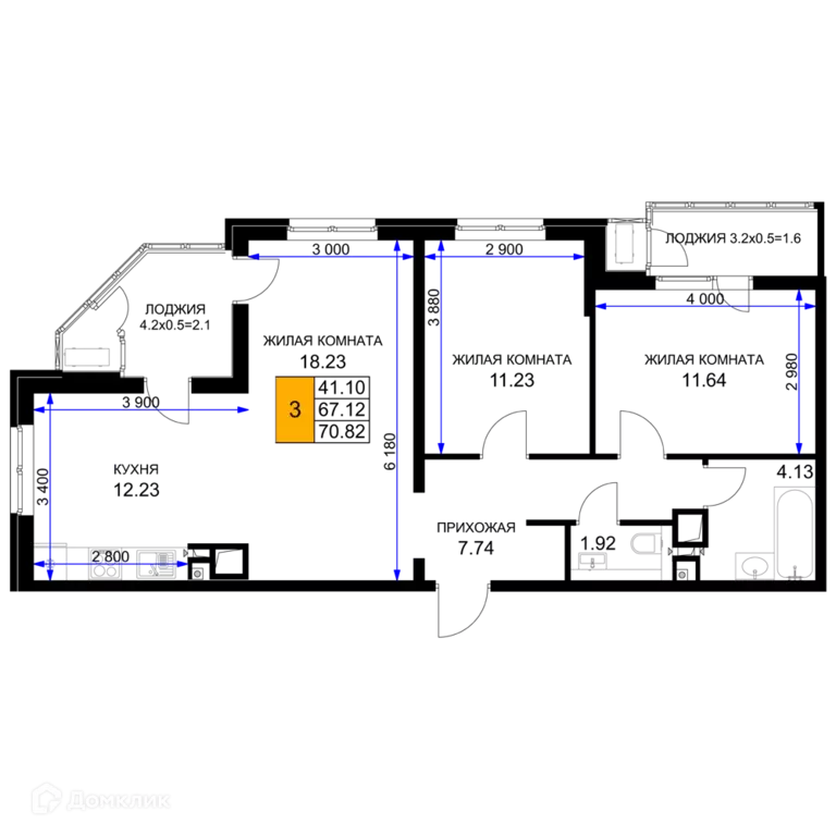 Продаётся 3-к квартира, 70.82 м - Фото 0
