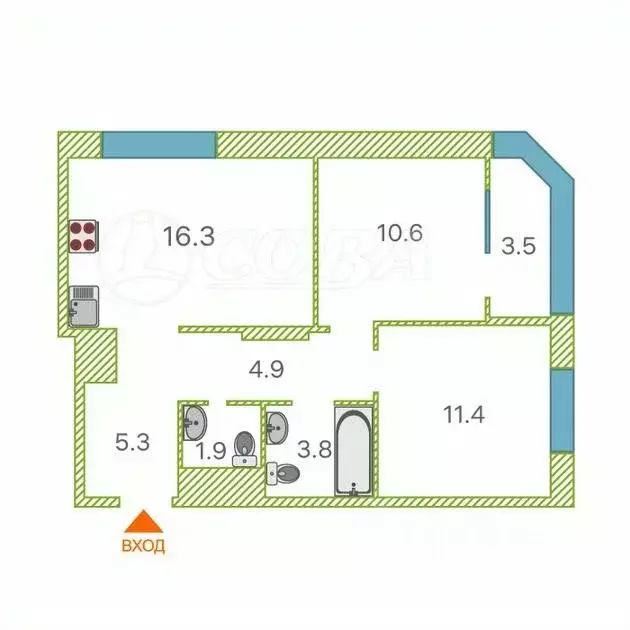 2-к кв. Тюменская область, Тюмень ул. Эльвиры Федоровой, 1 (57.2 м) - Фото 1
