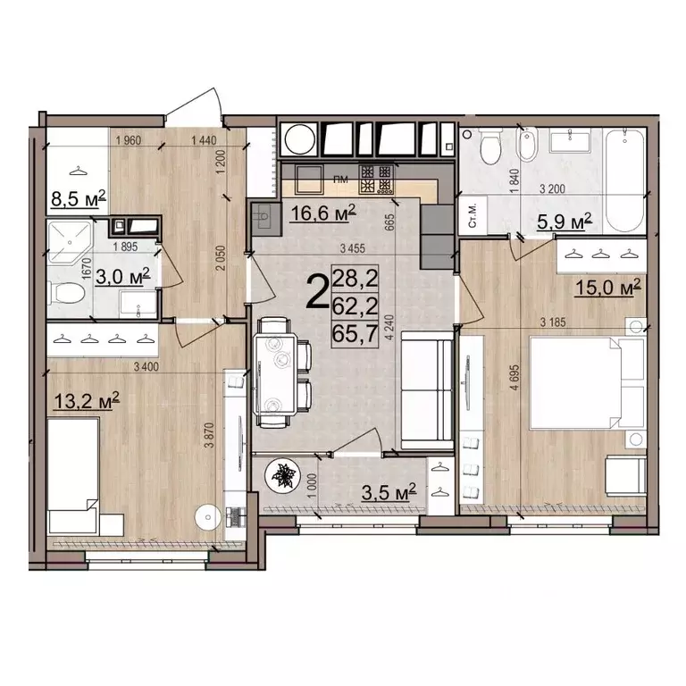 2-к кв. Рязанская область, Рязань Еврокласс жилой комплекс (65.7 м) - Фото 0