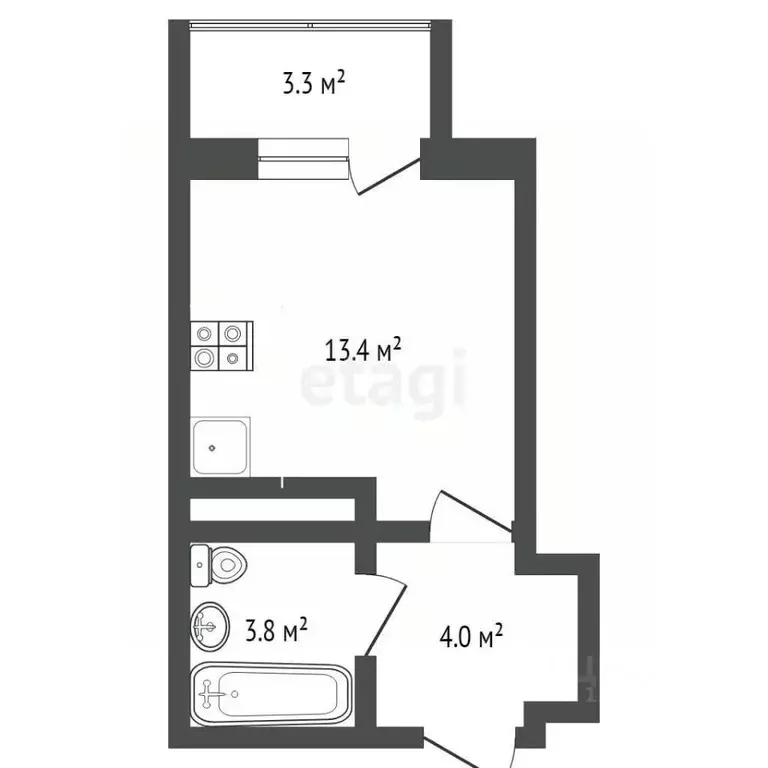 Студия Тюменская область, Тюмень ул. Тальниковая, 5 (25.0 м) - Фото 2