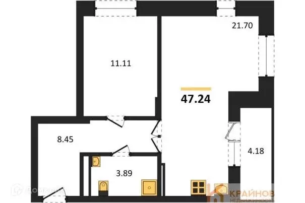 Продаётся 1-к квартира, 47.24 м - Фото 1