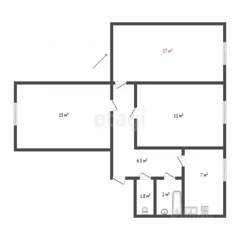 Комната Санкт-Петербург ул. Летчика Пилютова, 5 (17.0 м) - Фото 2