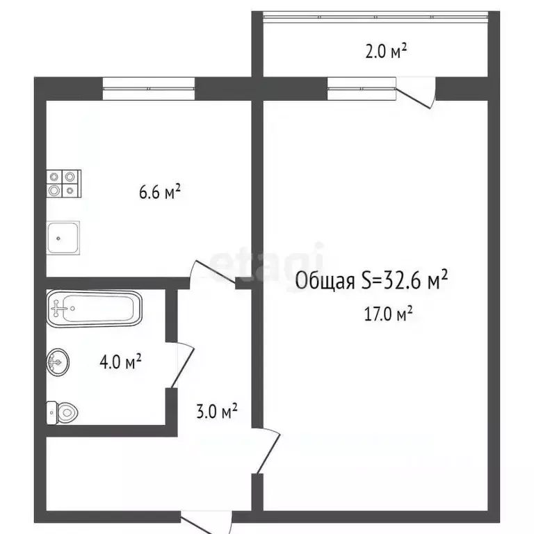 1-к кв. Брянская область, Брянск Красноармейская ул., 29А (32.6 м) - Фото 1