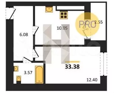 1-к. квартира, 33,5 м, 6/9 эт. - Фото 1