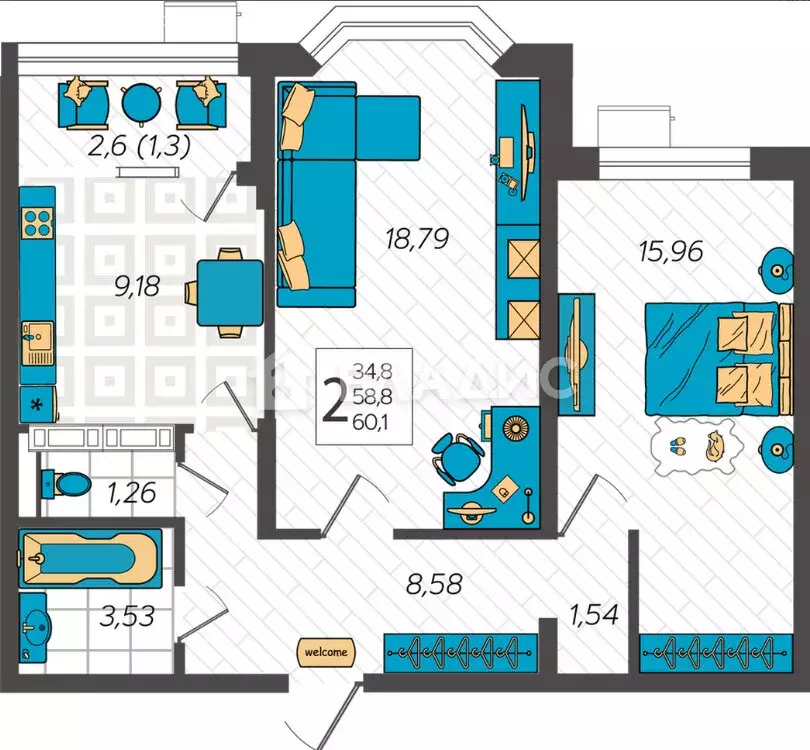 2-комнатная квартира: Анапа, улица Крылова, 13к3 (61.7 м) - Фото 0