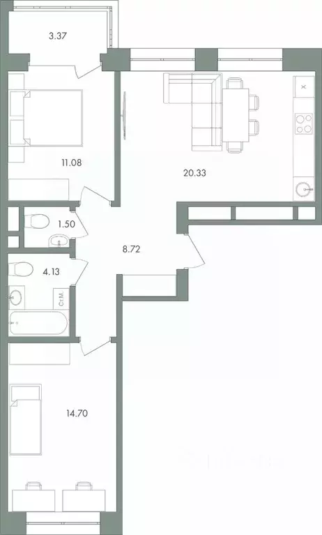 2-к кв. Ханты-Мансийский АО, Сургут ул. Крылова (63.83 м) - Фото 0