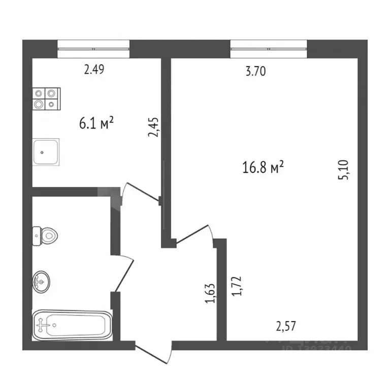 1-к кв. Тюменская область, Тюмень Ямская ул., 98Д (30.0 м) - Фото 1