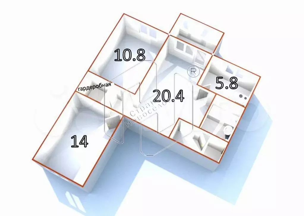 3-к. квартира, 59,9 м, 2/5 эт. - Фото 0